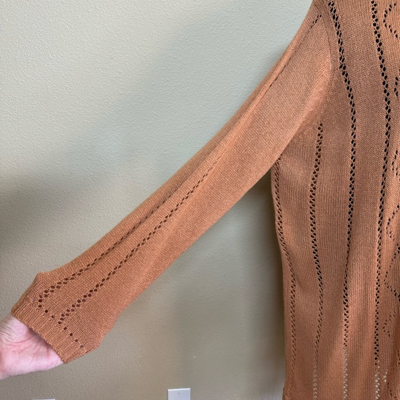 CW Classics top women 1X long sleeve open front textured cardigan tasseled tan - Picture 3 of 8